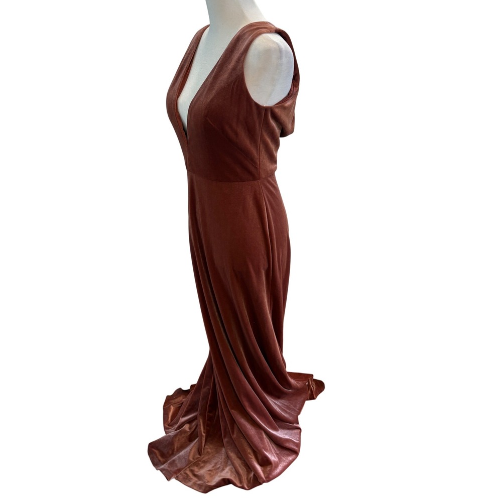 Jenny Yoo LoganVelvet Gown Rust Orange V-Neck Open Back Formal Maxi Dress Size 4